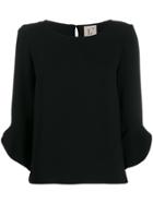 L'autre Chose Flutter Cuff Blouse - Black