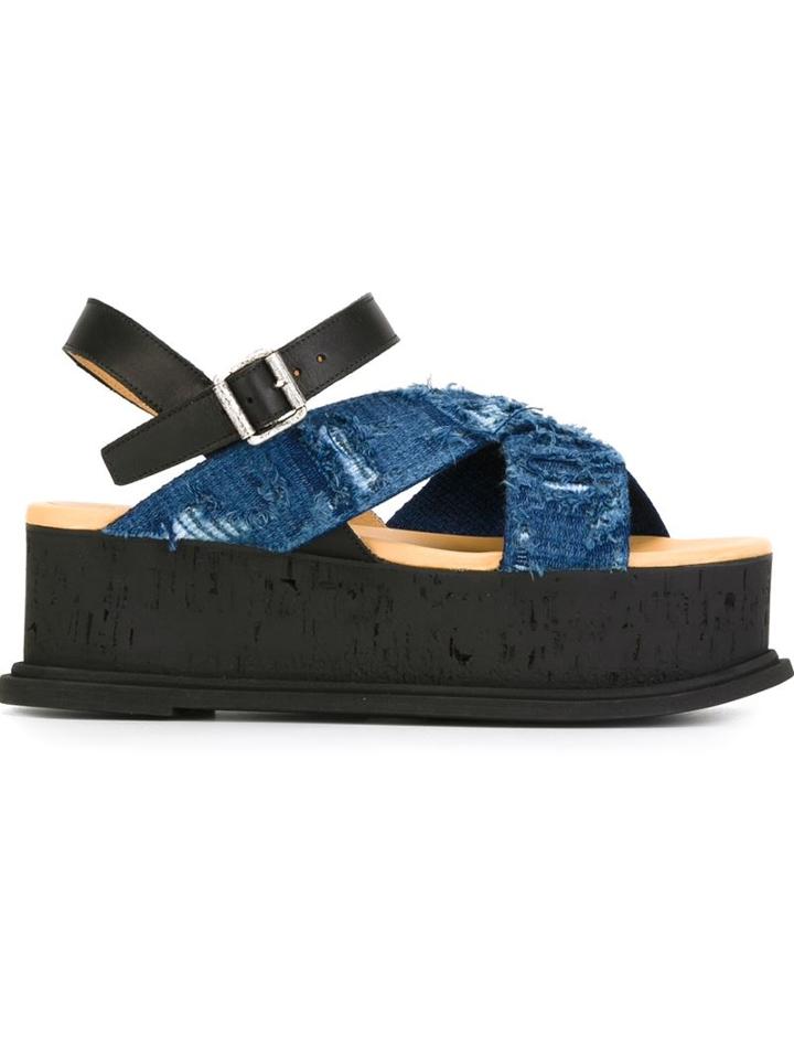 Mm6 Maison Margiela Platform Sandals, Women's, Size: 38, Black, Cotton/rubber/leather
