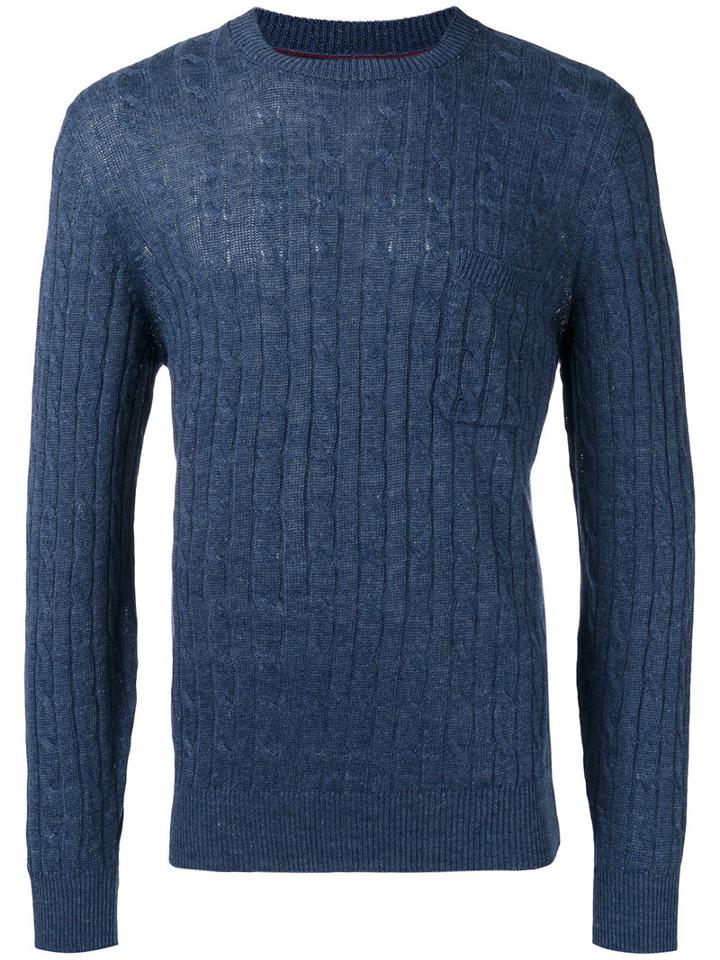 Brunello Cucinelli - Ribbed Detail Jumper - Men - Cotton/linen/flax - 50, Blue, Cotton/linen/flax