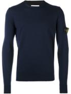 Stone Island Logo Patch Sweater, Men's, Size: Large, Blue, Wool