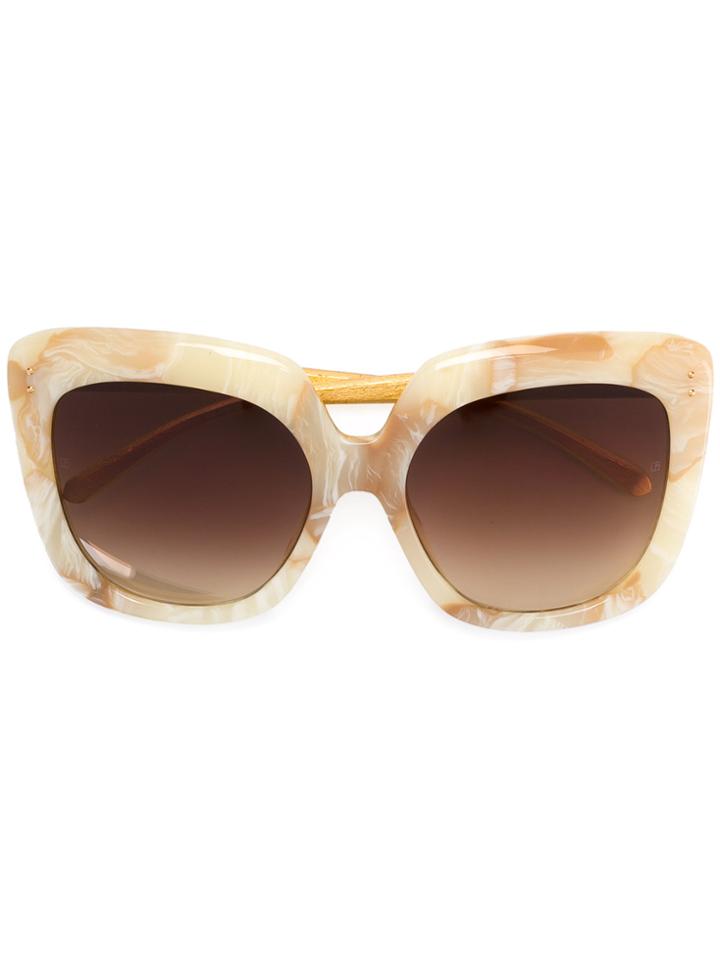 Linda Farrow Marble Effect Oversized Sunglasses - Nude & Neutrals