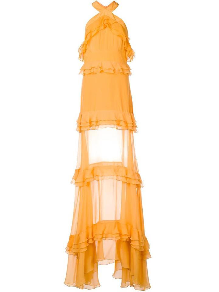 Tiered Ruffle Gown, Women's, Size: 6, Yellow/orange, Silk, Prabal Gurung