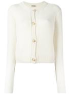 Miu Miu Pearl Button Cardigan, Women's, Size: 42, White, Cashmere/metal/glass