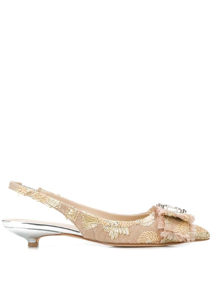 Anna Baiguera Embroidered Slingback Sandals - Neutrals