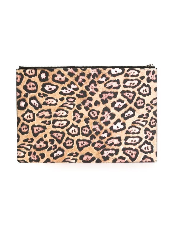 Givenchy Leopard Print Clutch, Women's, Nude/neutrals, Polyurethane/cotton/polyester