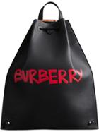 Burberry Graffiti Print Bonded Leather Drawcord Backpack - Black