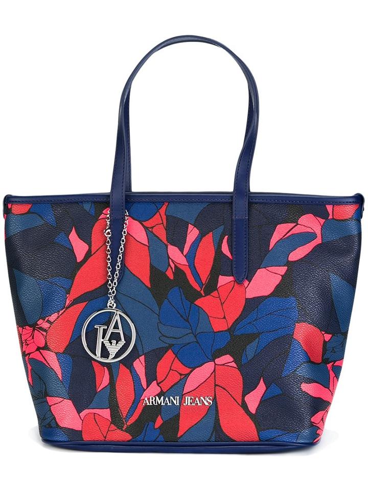 Armani Jeans 'leaves' Print Medium Tote, Women's, Blue