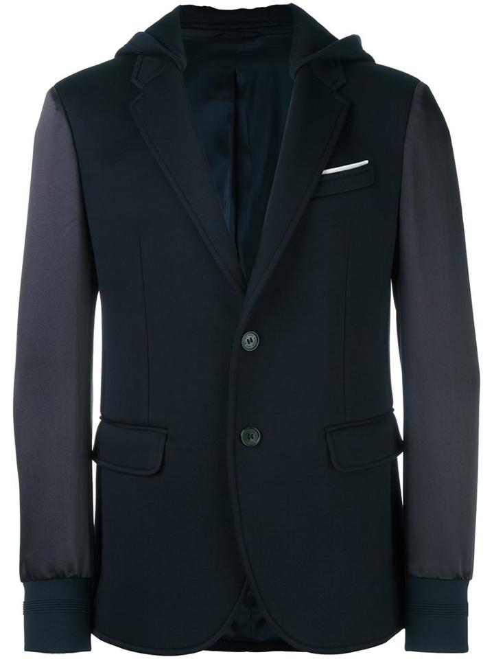 Neil Barrett Flap Pockets Hooded Blazer, Men's, Size: 48, Blue, Polyamide/acetate/cotton/polyester