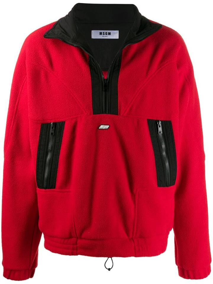 Msgm Half Zip Logo Fleece - Red