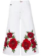 Philipp Plein Embroidered And Studded Cropped Flare Jeans - White