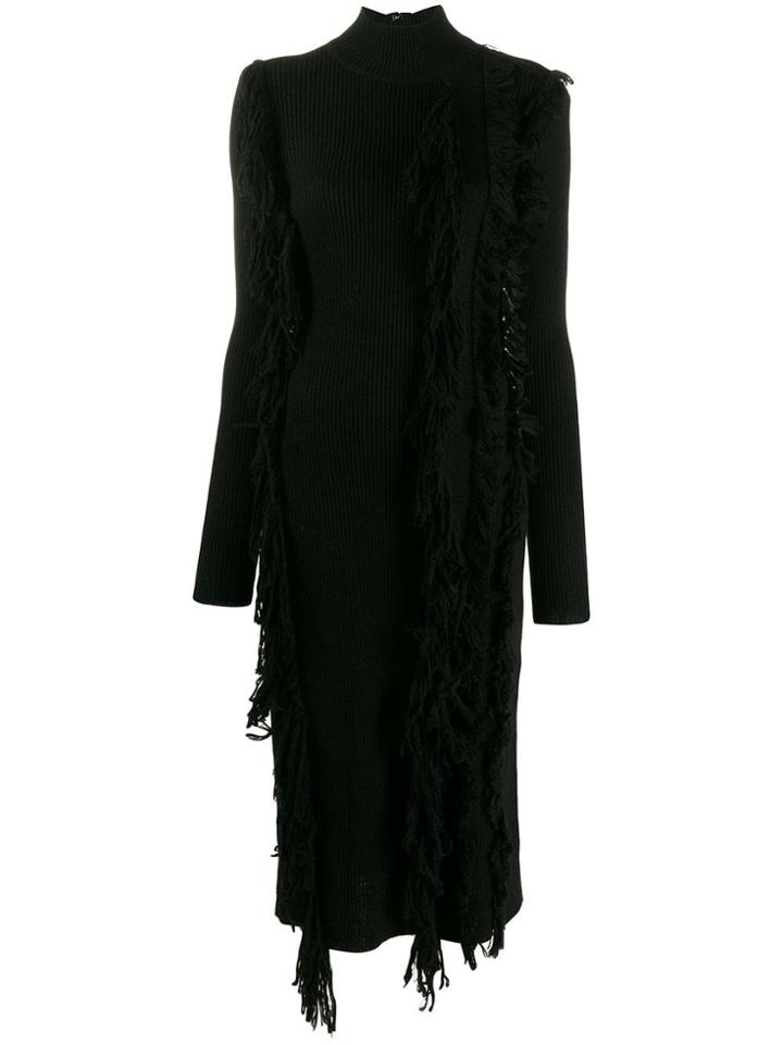 David Koma Distressed Long-sleeve Dress - Black