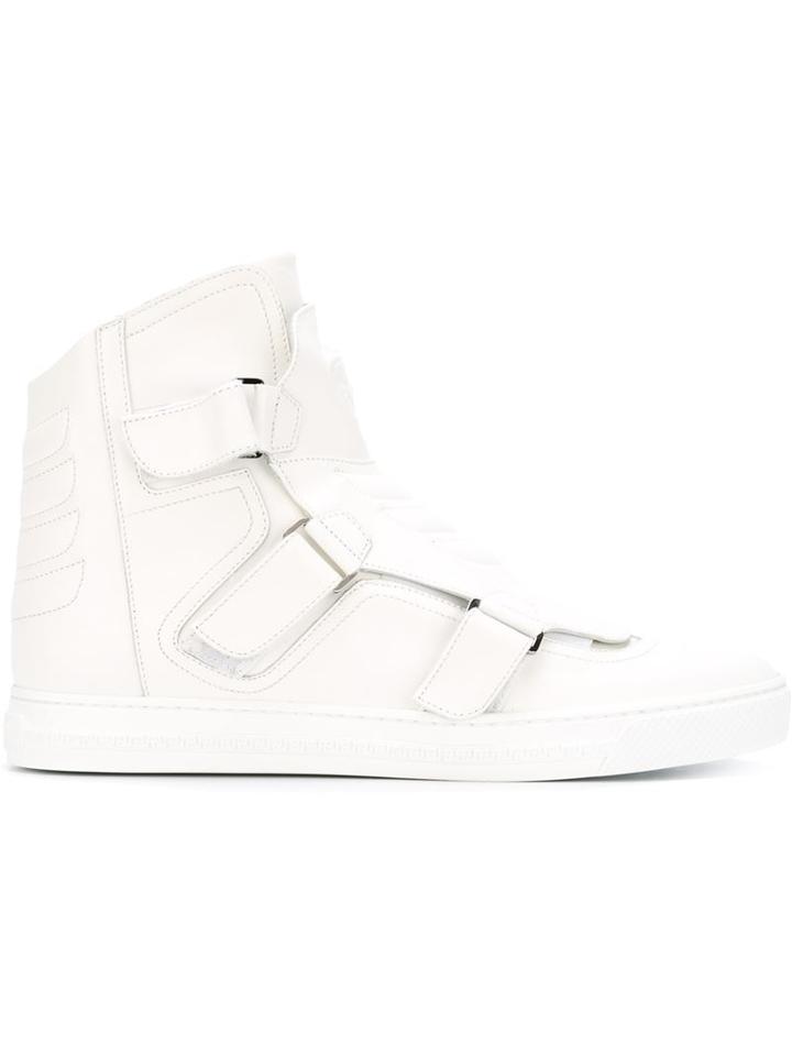 Versace Velcro Fastening Hi-top Sneakers, Men's, Size: 40, White, Leather/rubber