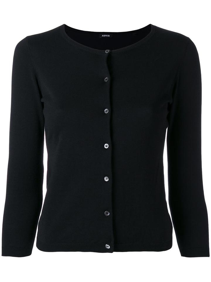 Aspesi - Buttoned Round Neck Cardigan - Women - Cotton - 42, Black, Cotton