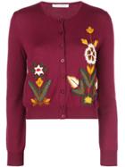 Oscar De La Renta Floral Embroidery Cardigan - Red