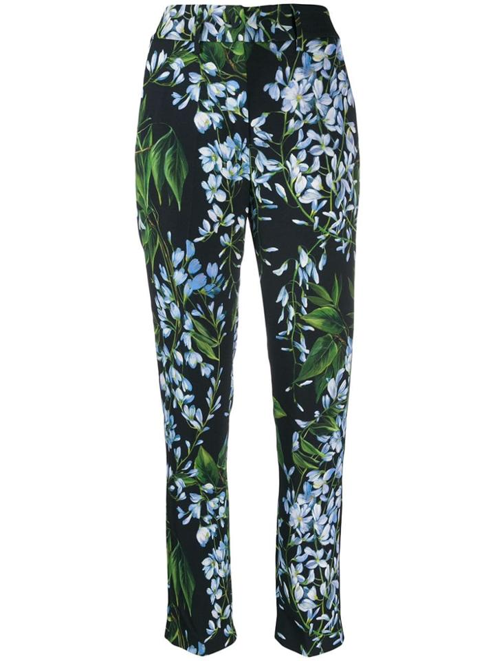 Blumarine Tapered Floral Print Trousers - Black