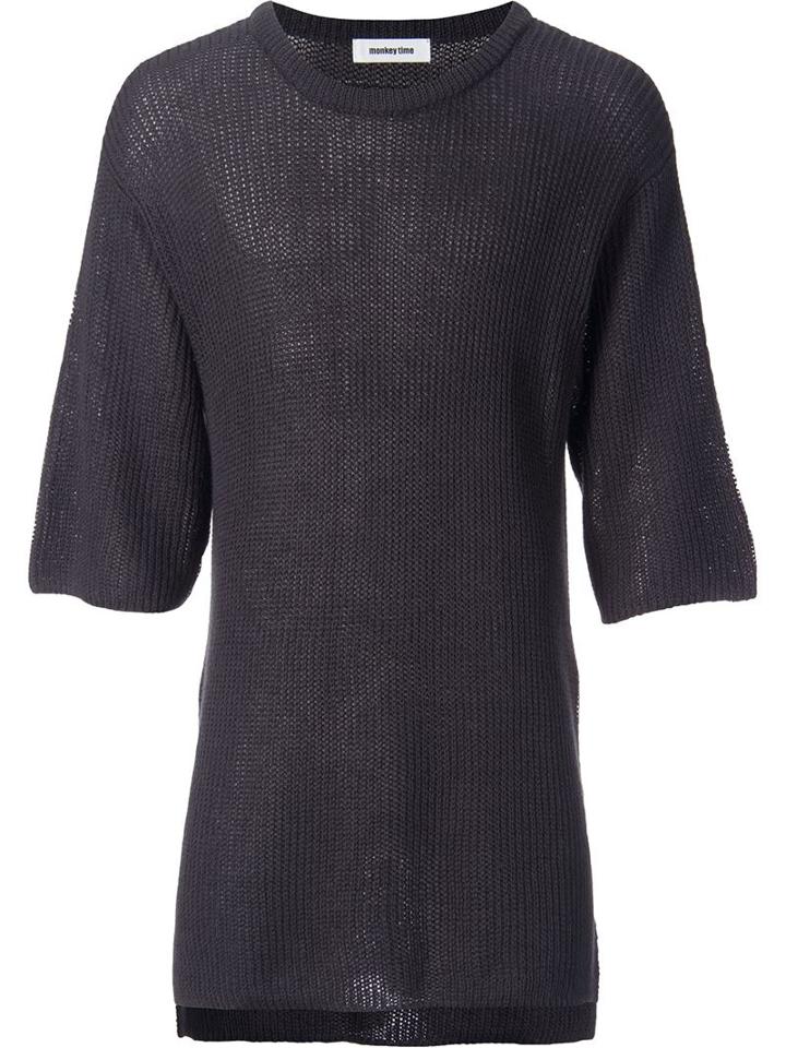 Monkey Time Cable Knit Three Quarter Sleeve Jumper, Men's, Size: M, Grey, Cotton/hemp