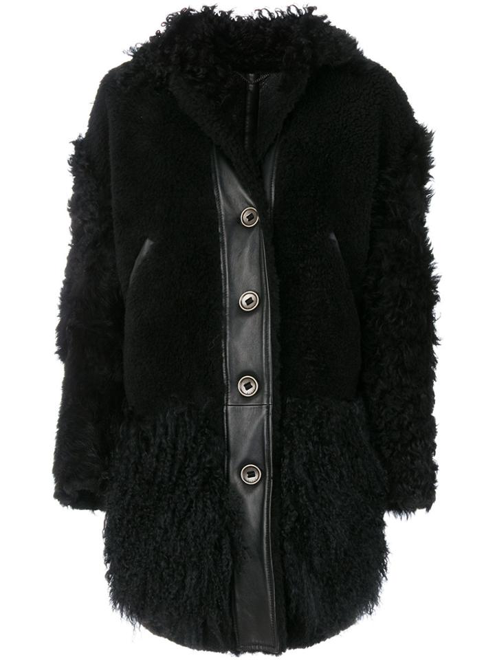 Kenzo Buttoned Shearling Coat - Black