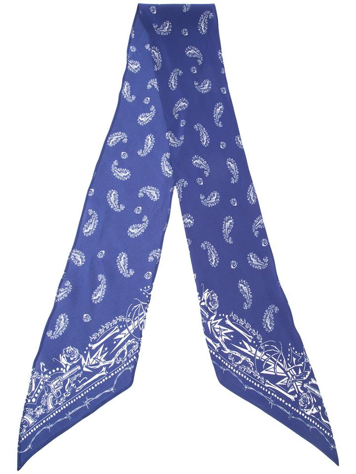 Rockins 'guns 'n' Rockins' Printed Skinny Scarf, Women's, White, Silk