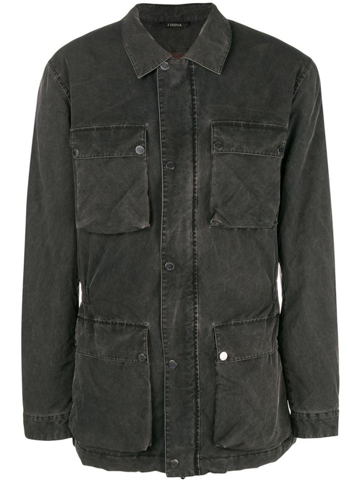 Z Zegna Washed Effect Military Jacket - Grey