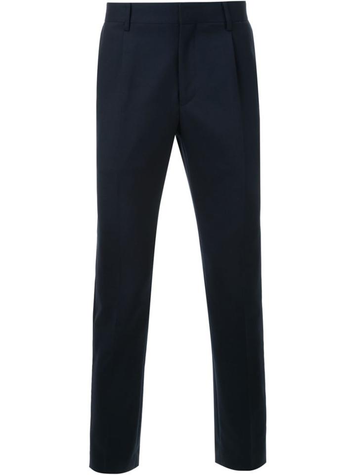 Mr. Gentleman Straight Tailored Trousers, Men's, Size: Medium, Blue, Rayon/wool