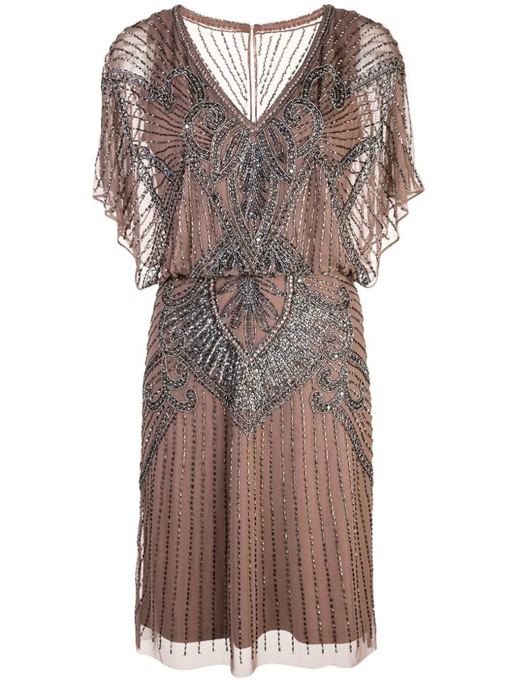 Aidan Mattox Beaded Midi Dress - Brown