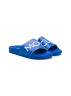 Moncler Kids Teen Logo Print Slides - Blue