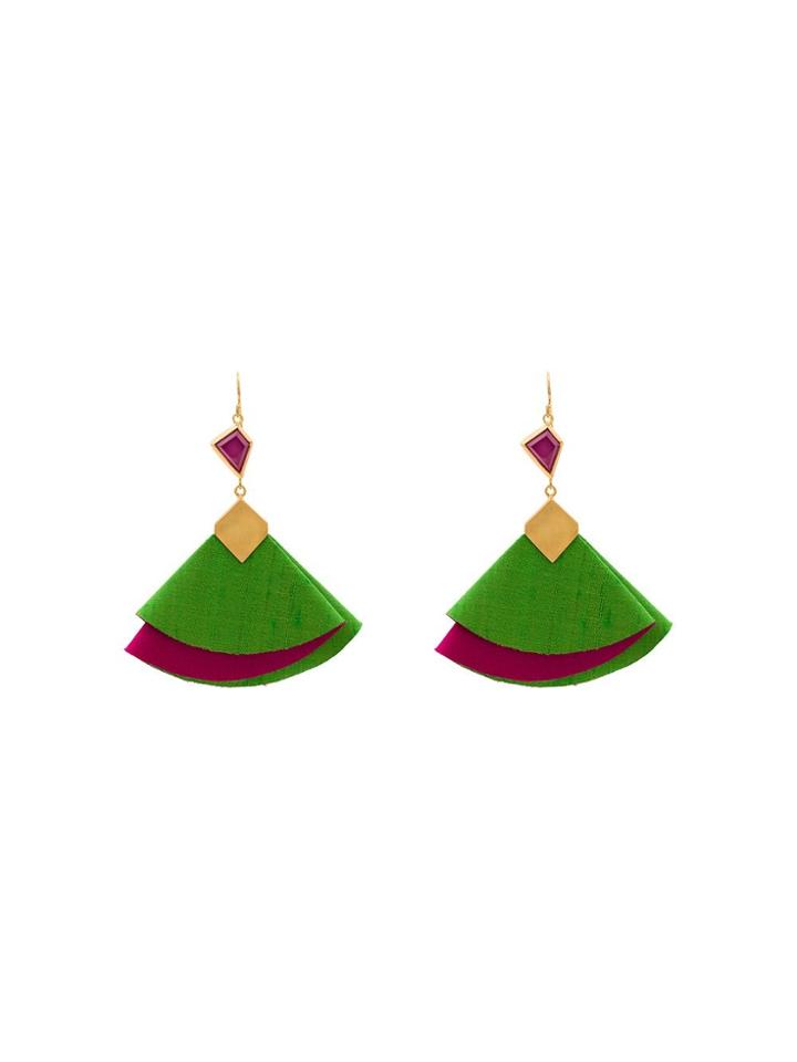 Katerina Makriyianni Green And Pink 24k Gold Plated Twirl Drop Silk