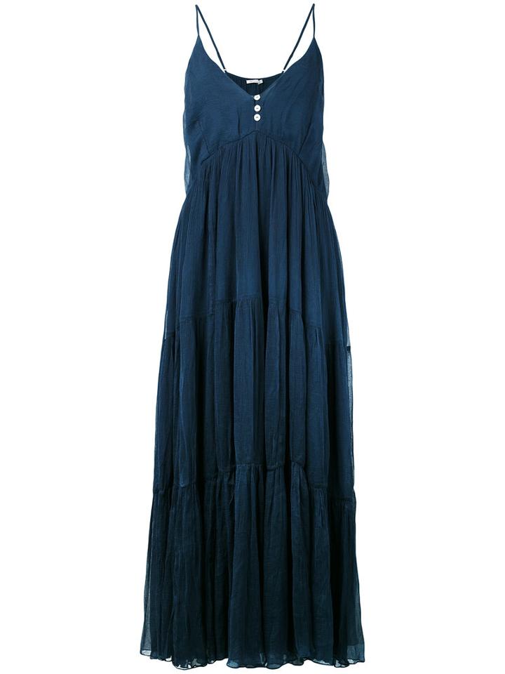 V-neck Button Dress - Women - Viscose - 36, Blue, Viscose, Mes Demoiselles