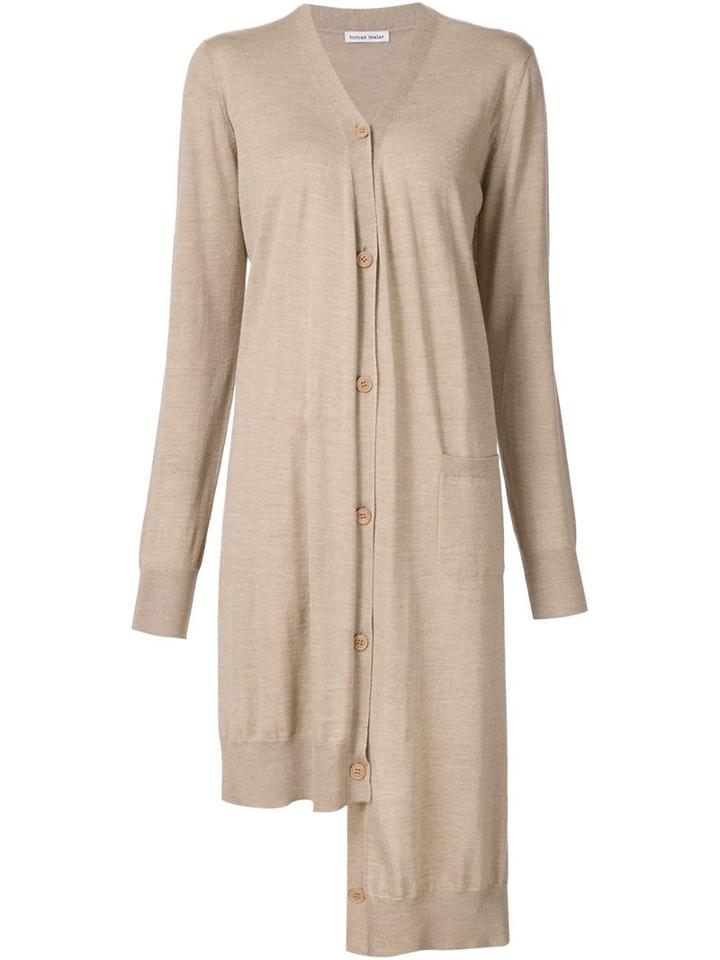Tomas Maier Asymmetric Long Cardigan, Women's, Size: 6, Nude/neutrals, Wool
