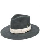 Nick Fouquet White Ribbon Trimmed Mid Brim Hat - Grey