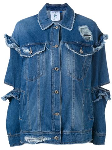 Steve J & Yoni P - Ruffle Cut Denim Jacket - Women - Cotton - Xs, Blue, Cotton
