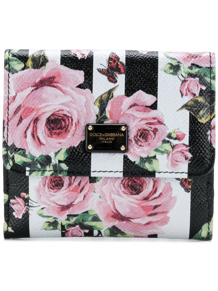Dolce & Gabbana Rose Print Striped Wallet - Multicolour