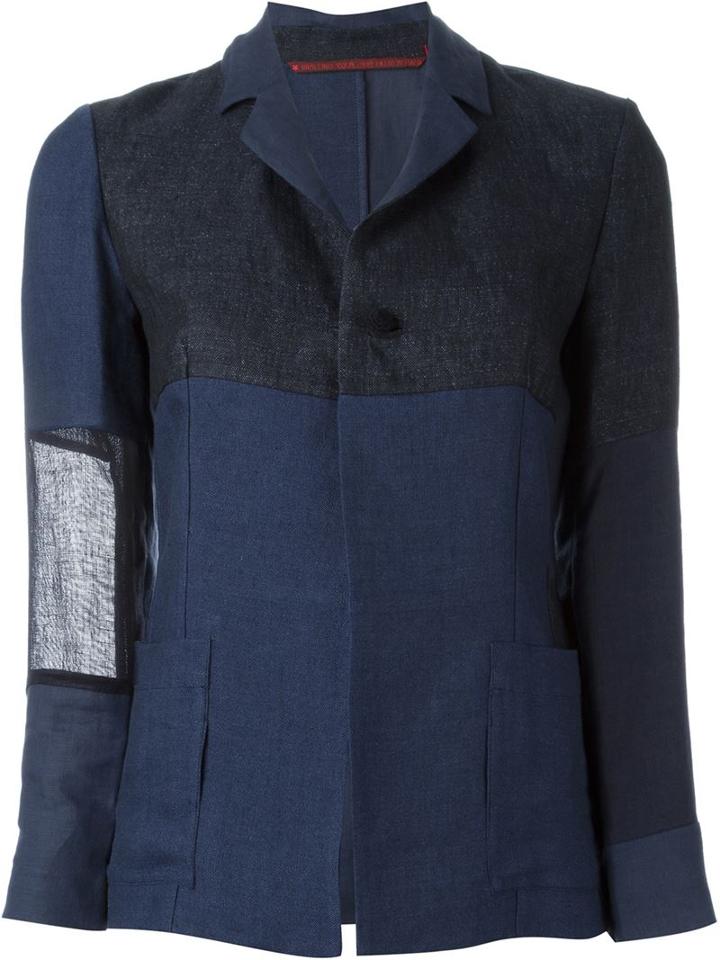 Daniela Gregis Tonal Patchwork Lightweight Single-breasted Blazer, Women's, Blue, Linen/flax