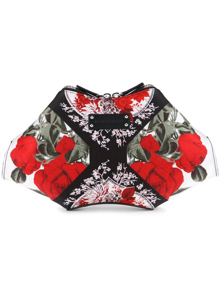 Alexander Mcqueen Floral-print Clutch, Women's, Black, Silk