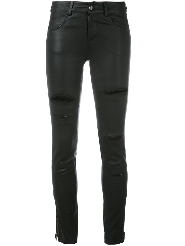 Federica Tosi - Ripped Trim Pants - Women - Cotton/leather/spandex/elastane - M, Women's, Black, Cotton/leather/spandex/elastane