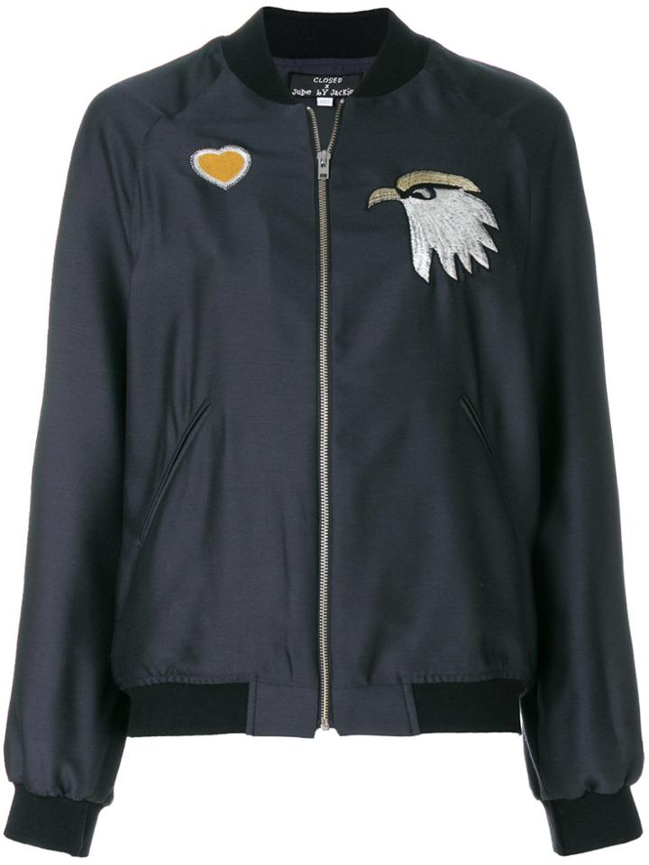 Closed Embroidered Zipped Bomber Jacket - Blue