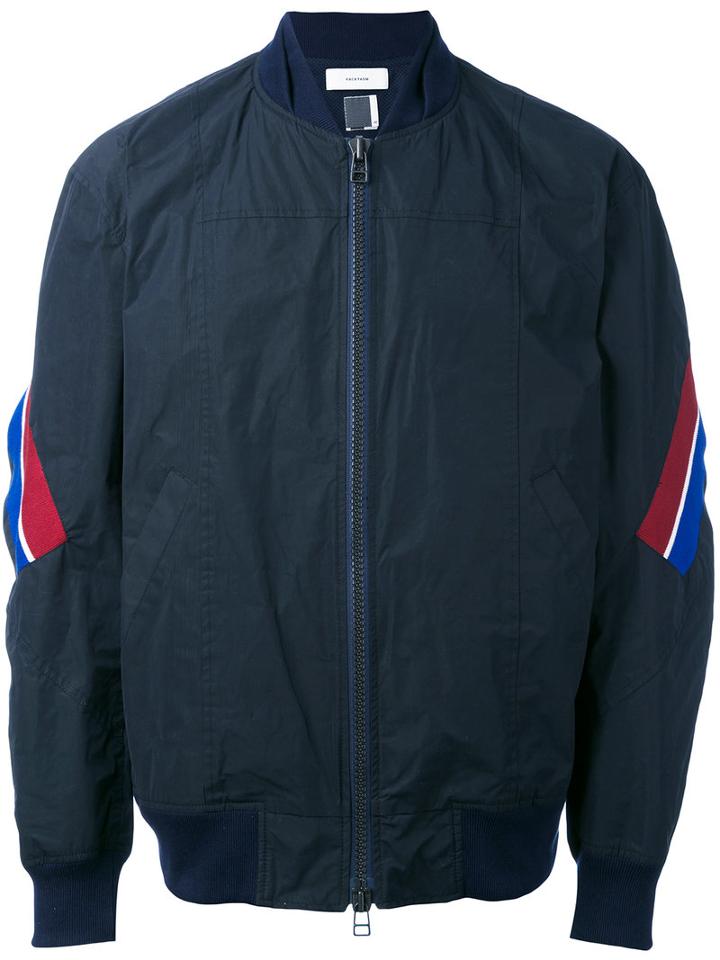 Facetasm - Stripe Detail Bomber - Men - Cotton/polyester - One Size, Blue, Cotton/polyester