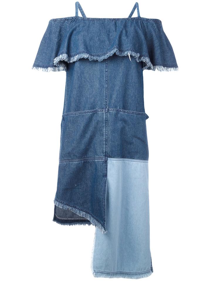 Steve J & Yoni P - Patchwork Ruffled Dress - Women - Cotton - Xs, Women's, Blue, Cotton