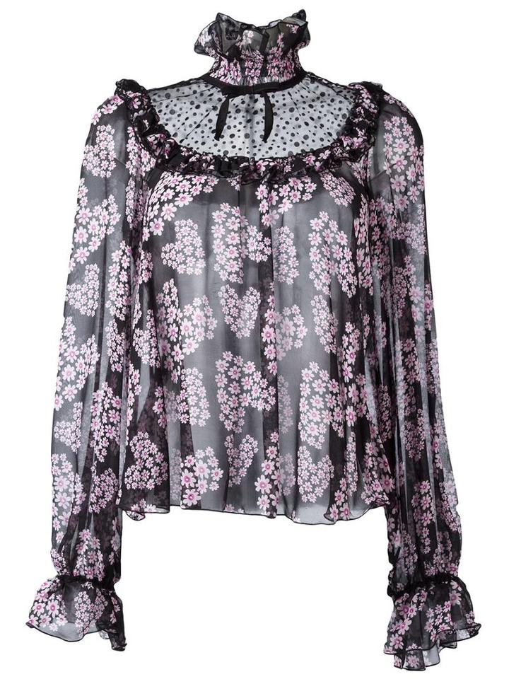 Giamba Floral Print Blouse, Women's, Size: 38, Black, Silk/polyamide/polyester