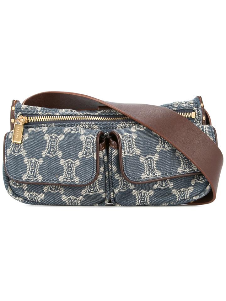 Céline Vintage Macadam Print Studded Belt Bag - Blue