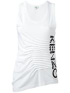 Kenzo Ruched Logo Print Tank Top, Women's, Size: Xs, White, Cotton/modal