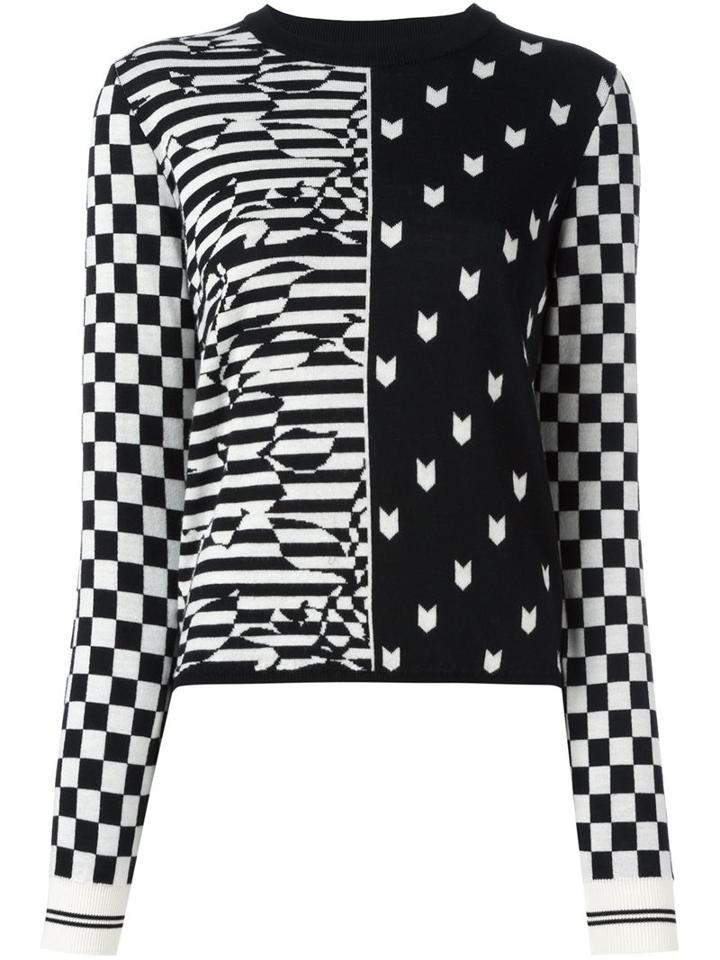 I'm Isola Marras Checked Sleeve Fantasy Jumper, Women's, Size: Small, Black, Virgin Wool