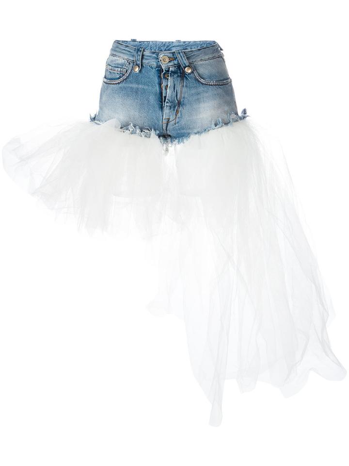Unravel Project Tulle Denim Shorts, Women's, Size: 28, Blue, Cotton/polyester