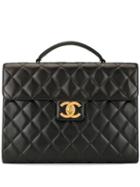 Chanel Pre-owned 1995s Quilted Cc Briefcase - Black