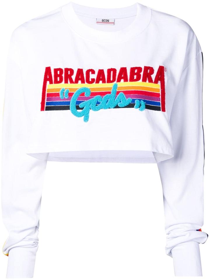 Gcds Cropped Slogan Sweatshirt - White
