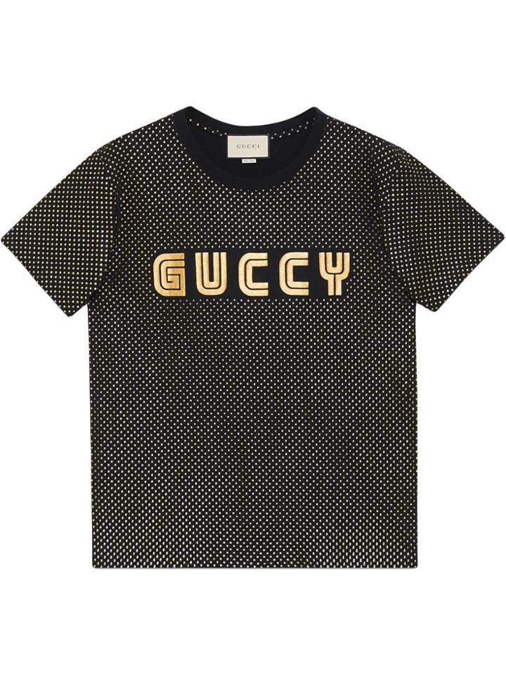Gucci T-shirt In Cotone Con Stampa Guccy - Black