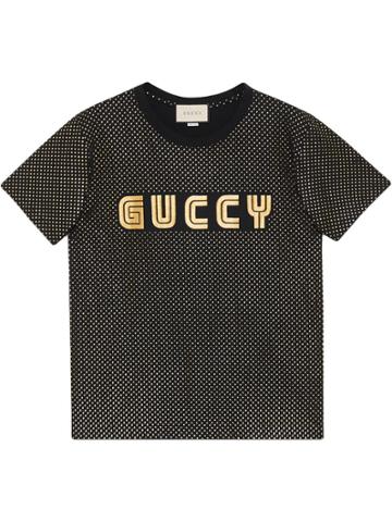 Gucci T-shirt In Cotone Con Stampa Guccy - Black