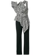 Self-portrait Asymmetric Striped Ruffle Top - Black