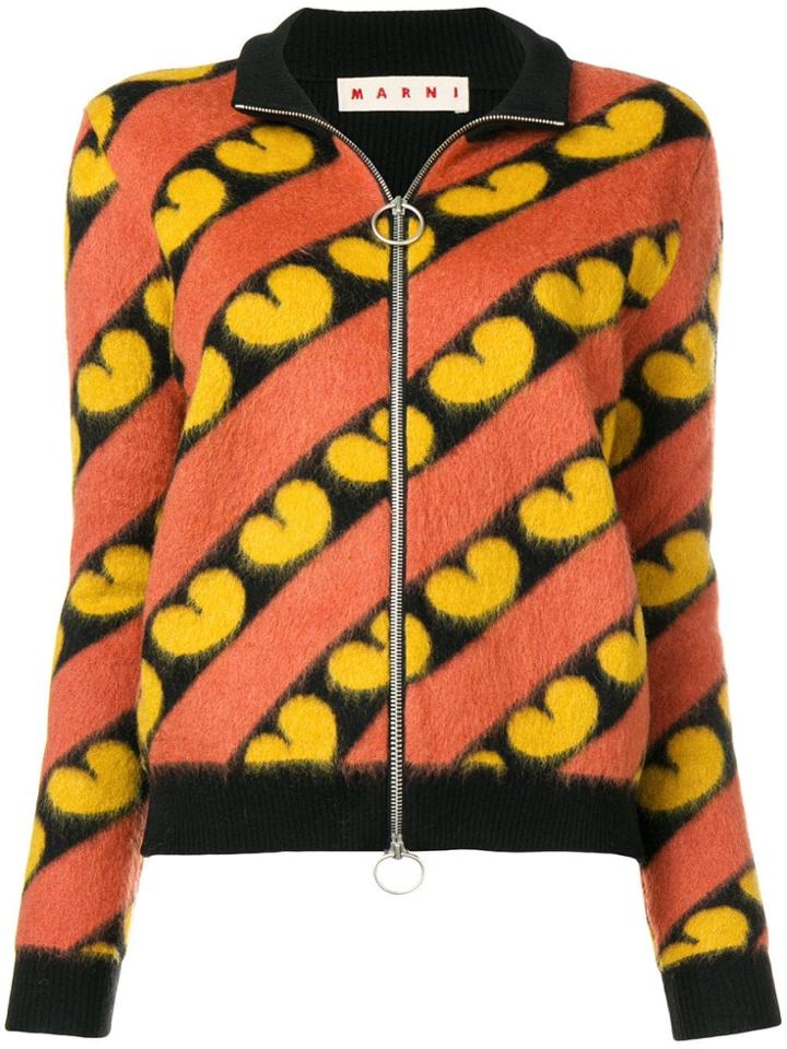 Marni Heart Pattern Zipped Cardigan - Black