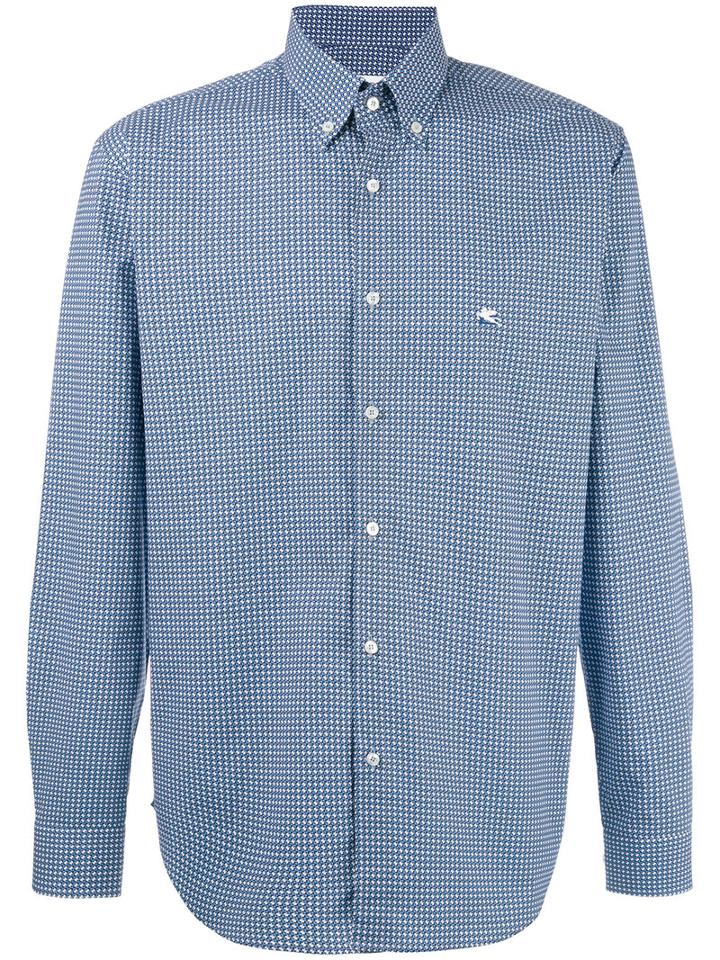 Etro Printed Shirt, Size: 43, Blue, Cotton/spandex/elastane